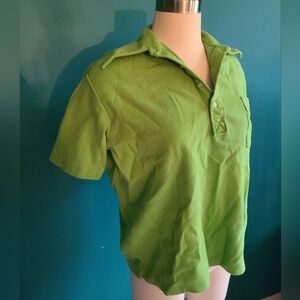 Size medium large Vintage top, vintage polo shirt, 1970s, cotton, lime green, wi